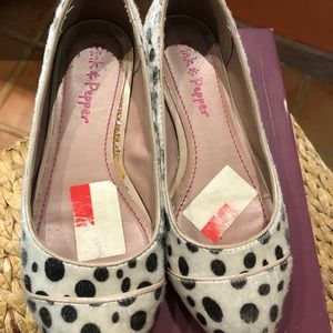 Black & white Pink Pepper flats; Dalmatian style